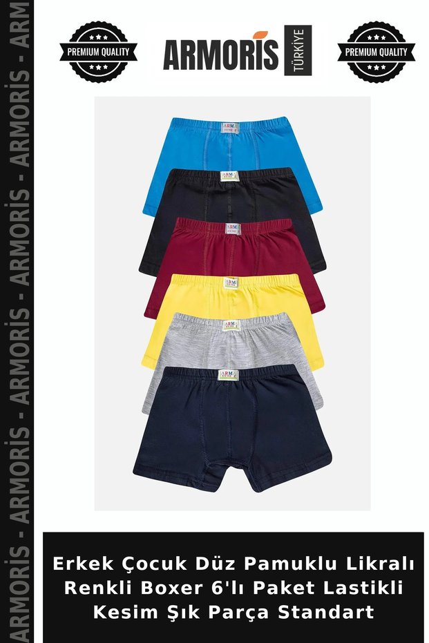 Boys' Plain Cotton Lycra Colorful Boxer Briefs 6-Pack Elastic Cut Stylish Piece Standard
