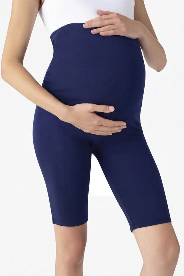 Special Series Style Indoor Sports Above Knee Biker Flexible Adjustable Short Maternity Leggings Navy Blue