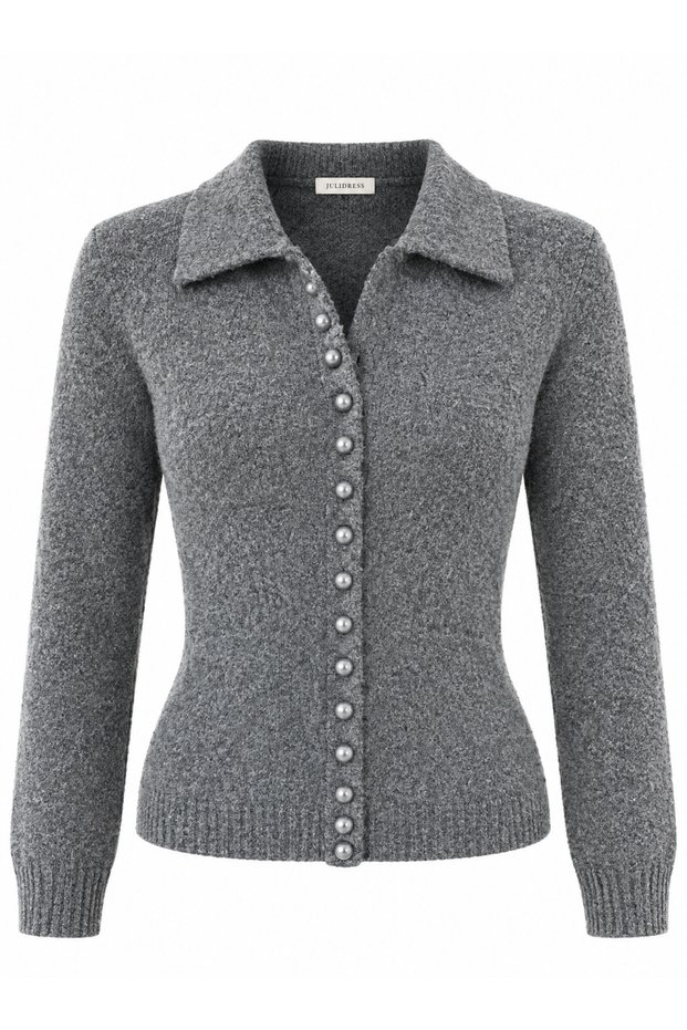 Polo Collar Soft Textured Knitwear Cardigan