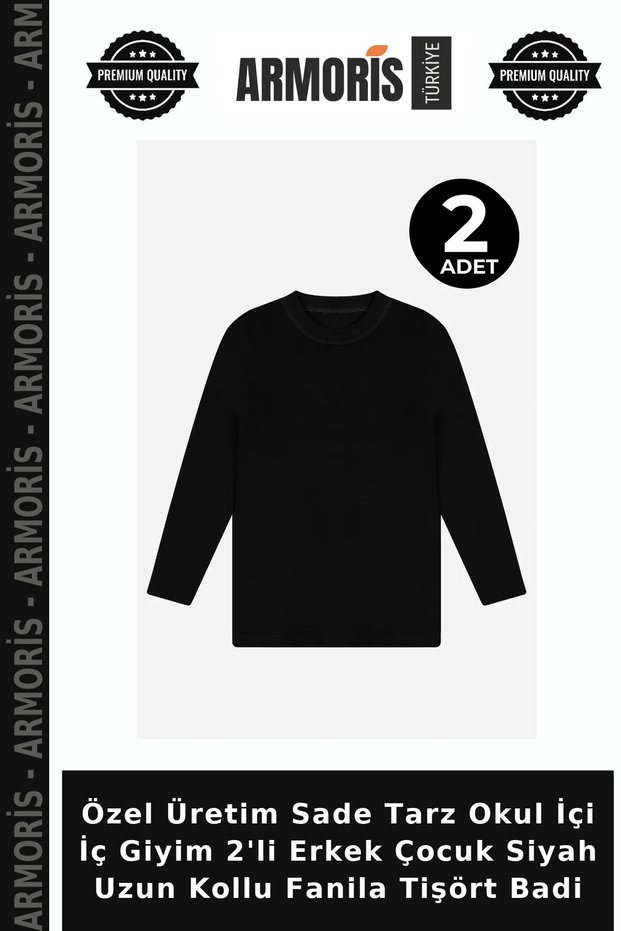 Special Production Simple Style School Underwear 2-Piece Boys' Black Long Sleeve Undershirt T-Shirt Badi