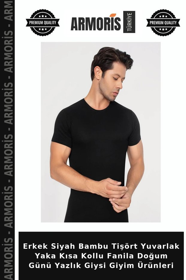 Men's Black Bamboo T-Shirt Round Neck Short Sleeve Undershirt Birthday Summer Clothes Clothing Products
