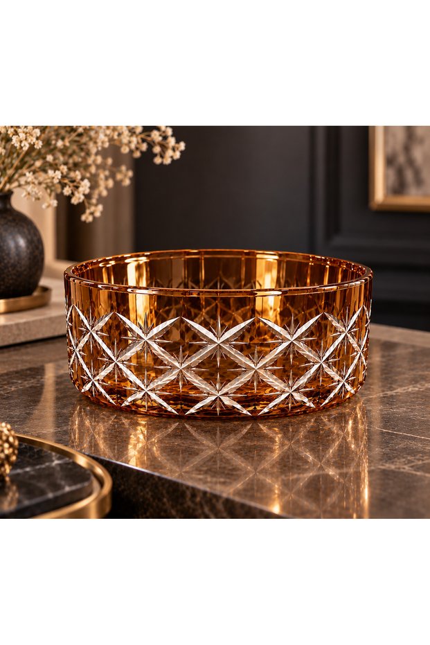 25 cm Cut Crystal Glass Bowl – Handcrafted Colorful Candy Bowl and Presentation Bowl
