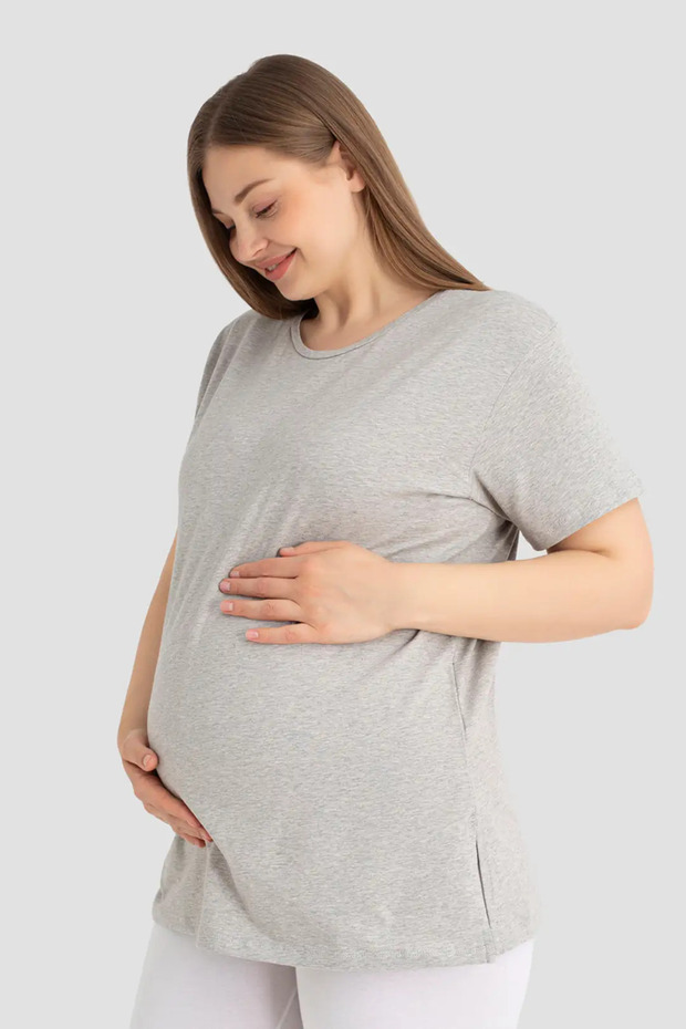 Special Series Cotton Lycra Gray Short Sleeve Maternity T-Shirt Practical Elegance Flexible Texture Mother Clothing
