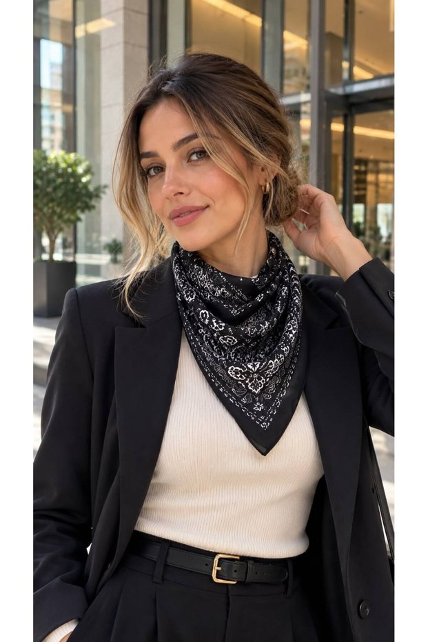 Black Shawl Patterned Cotton Women's Scarf 70X70 cm