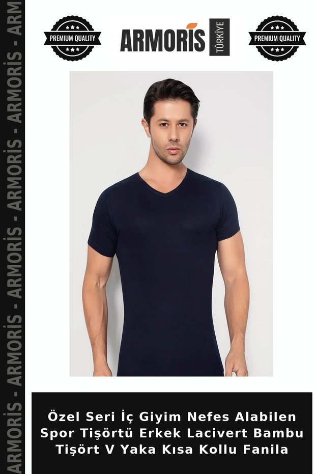 Special Series Underwear Breathable Sports T-Shirt Men's Navy Blue Bamboo T-Shirt V-Neck Short Sleeve Undershirt