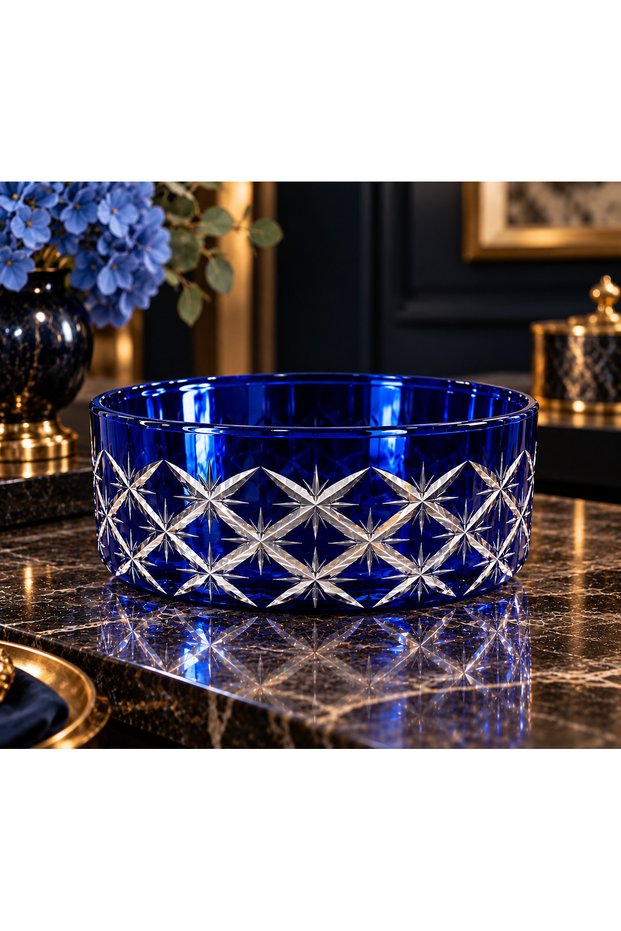 25 cm Cut Crystal Glass Bowl – Handcrafted Colorful Candy Bowl and Presentation Bowl