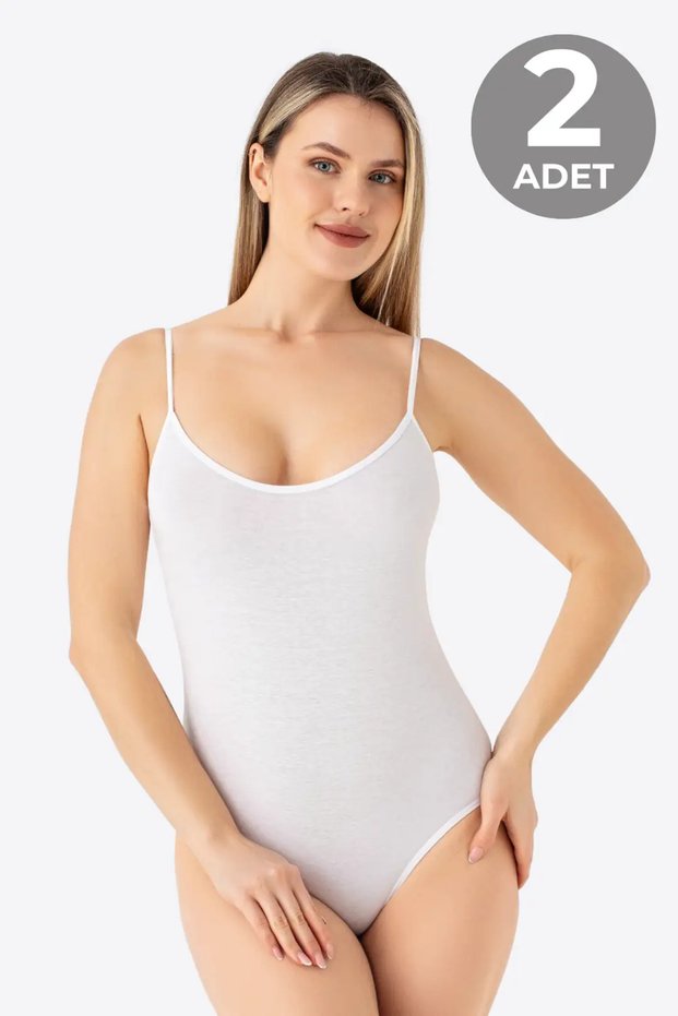 Premium Women's White Strap-On Snap-On Athlete Bodysuit 2-Pack Plain Pattern