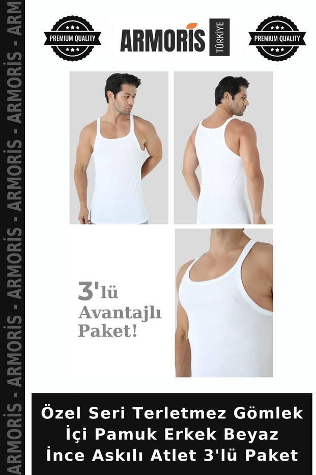 Special Series Anti-Sweat Undershirt Cotton Men's White Thin Strap Undershirt 3-Pack