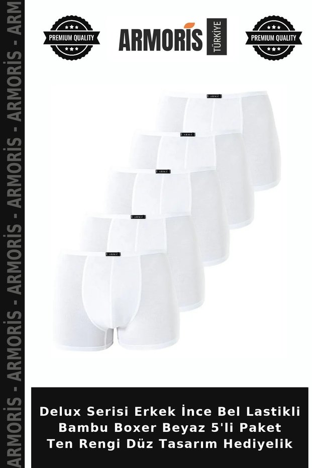 Delux Series Men's Thin Elastic Bamboo Boxer White 5-Pack Skin Color Plain Design Gift