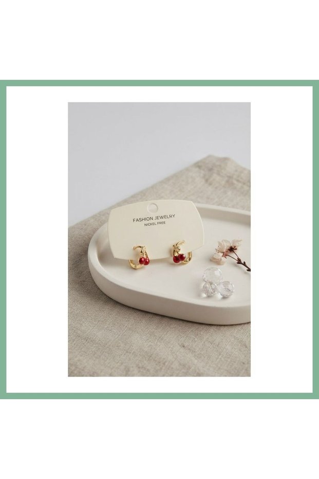 Brass Gold Color Cherry Model Children's Earrings Bsk2026