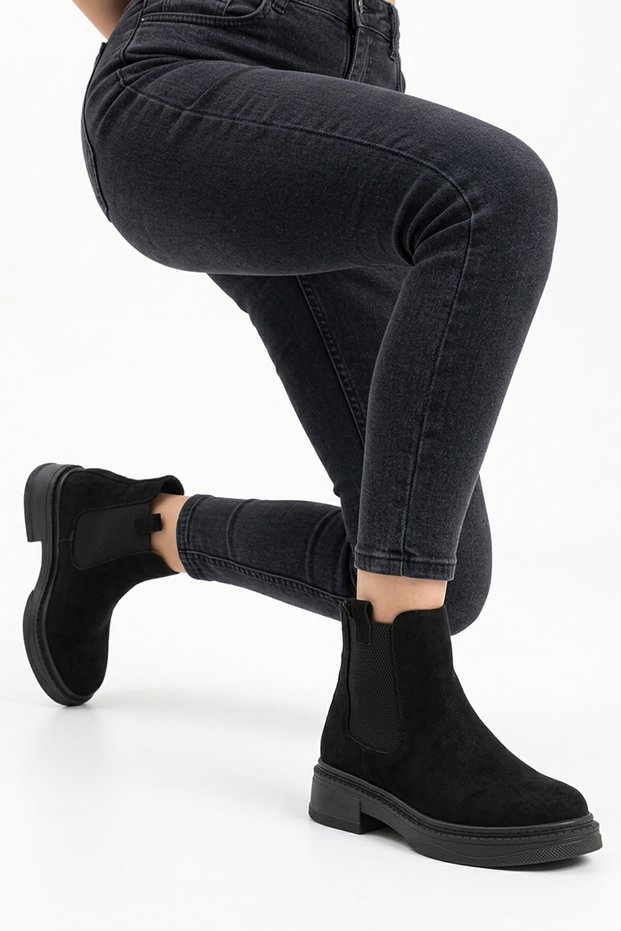Serlen women's classic everyday boots with double elastic, black suede