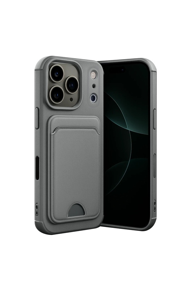 Apple iPhone 17 Pro Max Kelvin Silicone with Business Card Holder - Gray
