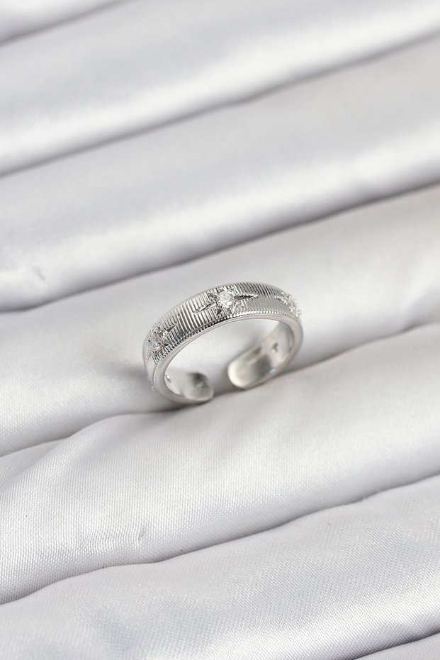 Brass Silver Color Zircon Stone Polar Star Model Women's Ring