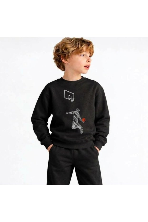 Team Sweatshirt Basket-Atliprinted Girls Boys Crew Neck Sweatshirt