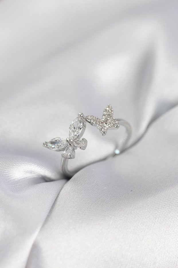Butterfly Model Zircon Stone Silver Color Women's Ring
