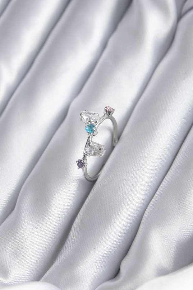Silver Color Colorful Zircon Stone Women's Ring