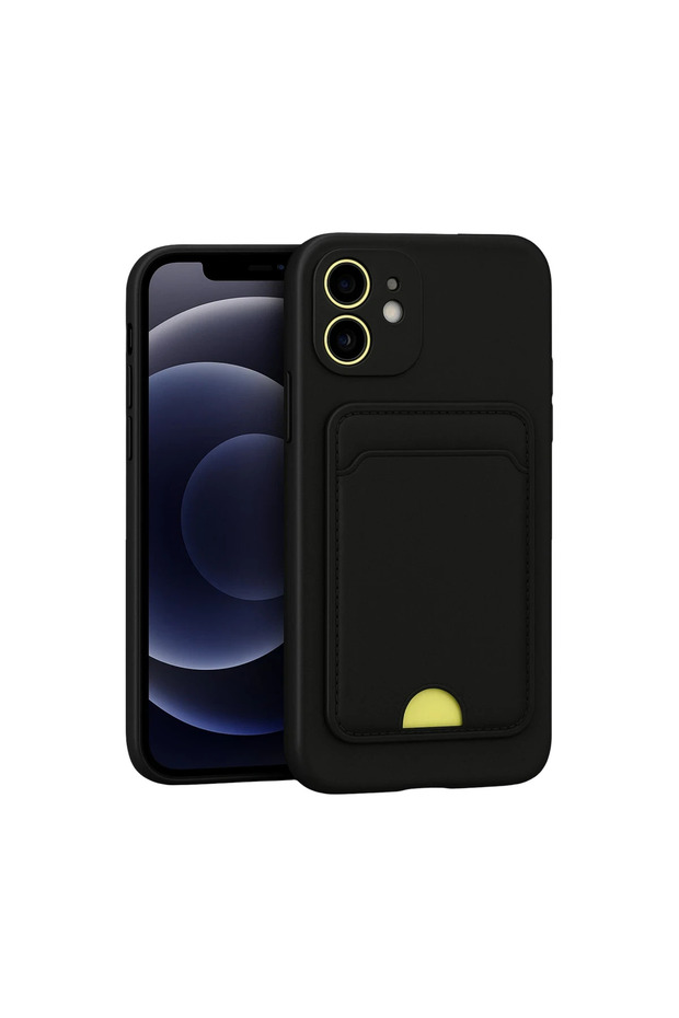 Apple iPhone 11 Case Kelvin Silicone with Business Card Holder - Black
