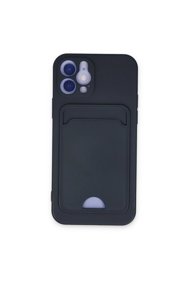 Apple iPhone 12 Case Kelvin Silicone with Business Card Holder - Navy Blue
