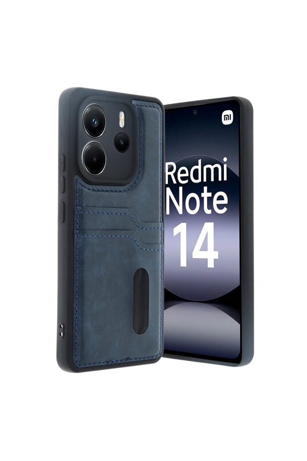 Xiaomi Redmi Note 14 4g Case Sara Leather Case with Business Card - Navy Blue