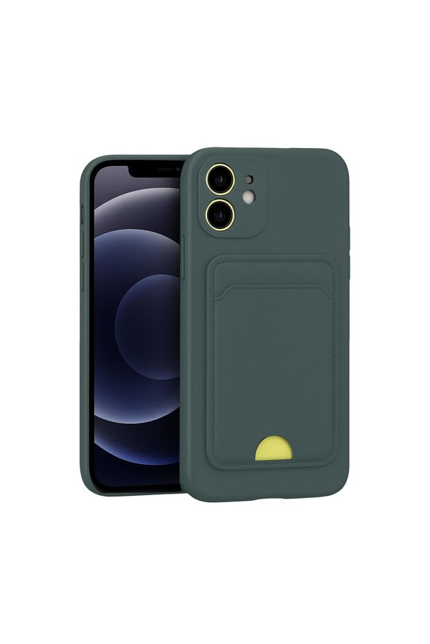 Apple iPhone 11 Case Kelvin Silicone with Business Card Holder - Dark Green