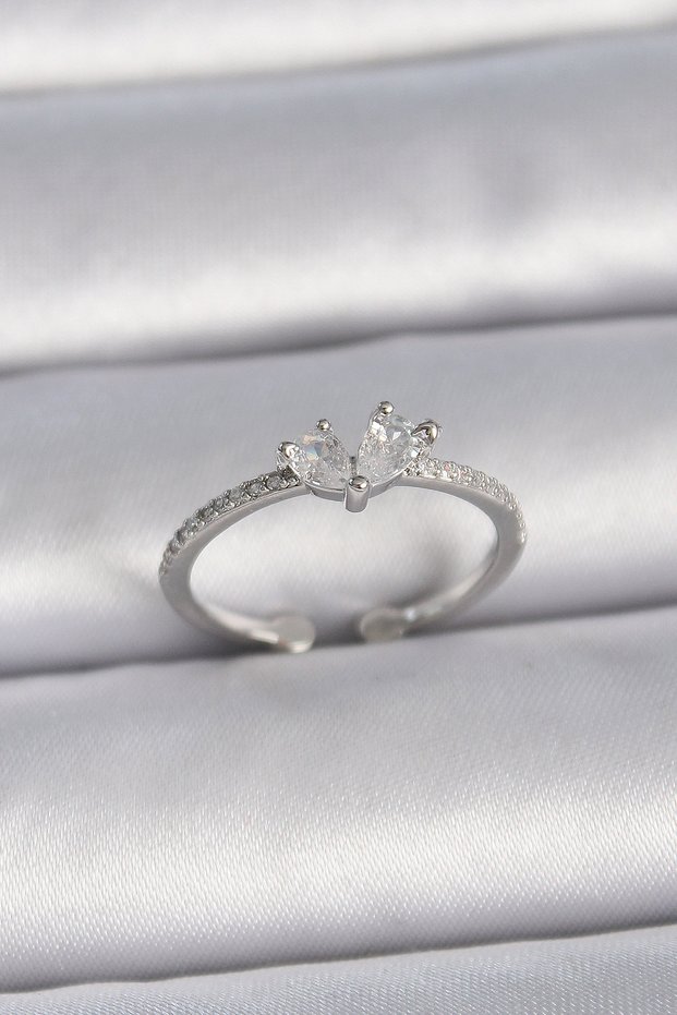 Brass Silver Color Adjustable Zircon Stone Model Women's Ring