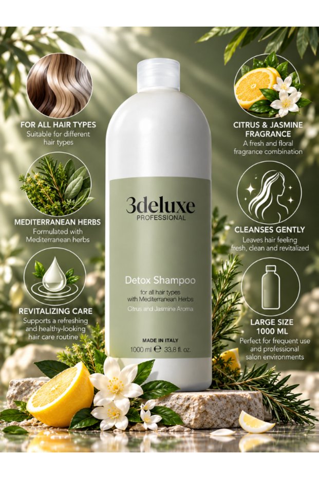 Detox Revitalizing Shampoo for All Hair Types with Mediterranean Herbs 1000 ml