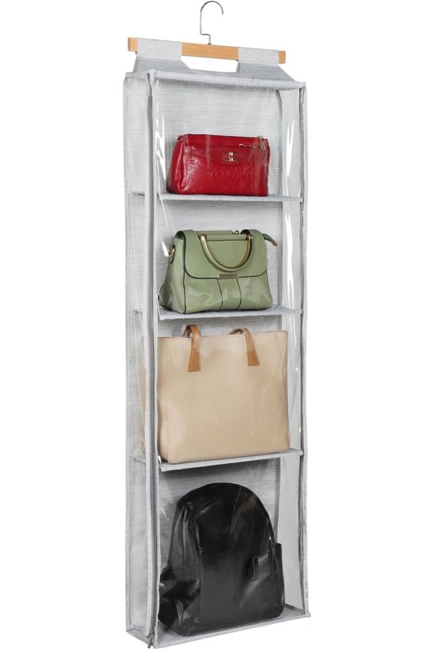 Hanging Handbag and Purse Organizer,4 Mesh Shelves with Zippers,Dustproof Closet Storage Bag for Wardrobe
