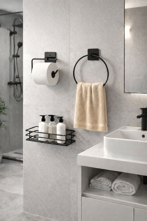 Set of 3 Adhesive Bathroom Organizer Shower Cabin Shampoo Holder Bathroom Shelf WC Paper Holder