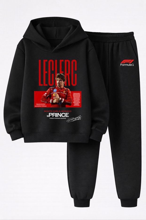 Charles Leclerc New Season Printed 3-Yarn Quality Sweatshirt and Sweatpants Children's Top-Bottom Set