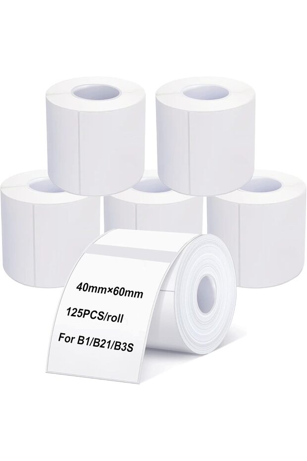 Labels Tape, 6 Rolls(750PCS) Thermal Label Sticker for B21/B3S/B1 Printer Waterproof Sticker Paper Business Shipping Labeling Replacement with Self-Adhesive (40 x 60mm-125PCS)