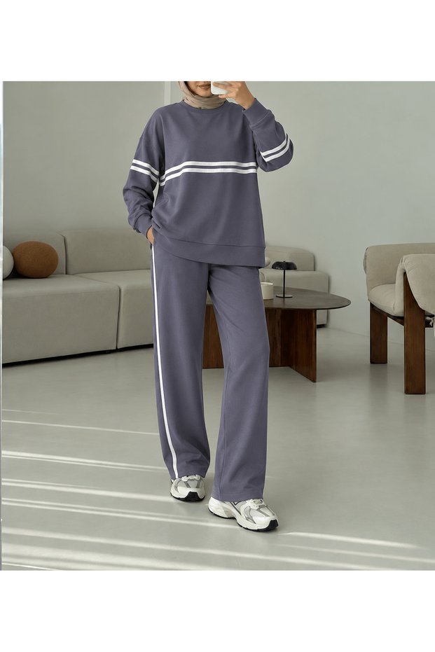 Double Stripe Detailed Trouser Suit - 2490 - Anthracite (Ös)