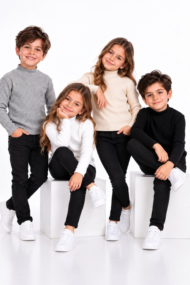 Ribbed Half-Turtleneck Unisex Boys' and Girls' Turtleneck Sweater 4 Colors (4 Pieces)