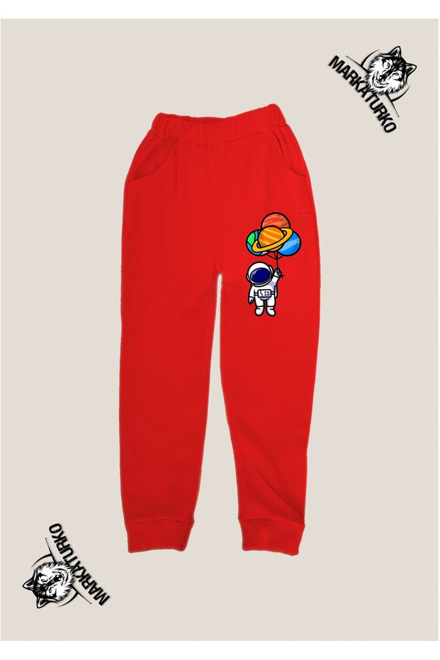 Astronaut Printed Unisex Special Design Cotton Red Children's Tracksuit