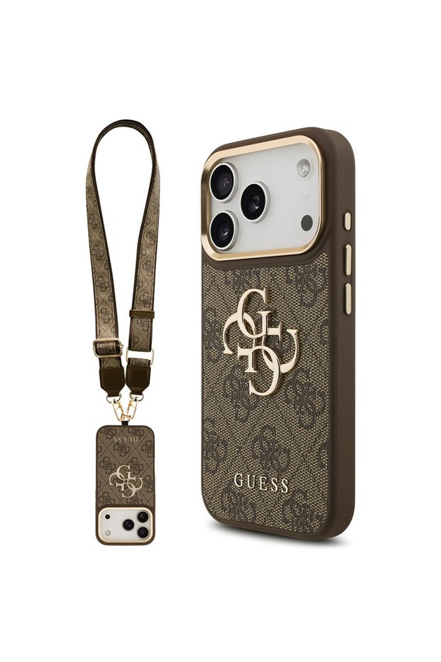 iPhone 18 Pro Compatible Case Licensed 4g Large Metal Logo and Thick Strap 2in1 Set Brown