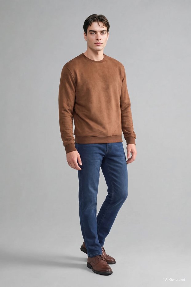 Regular Fit Crew Neck Suede Sweatshirt I2038Ax26Wn