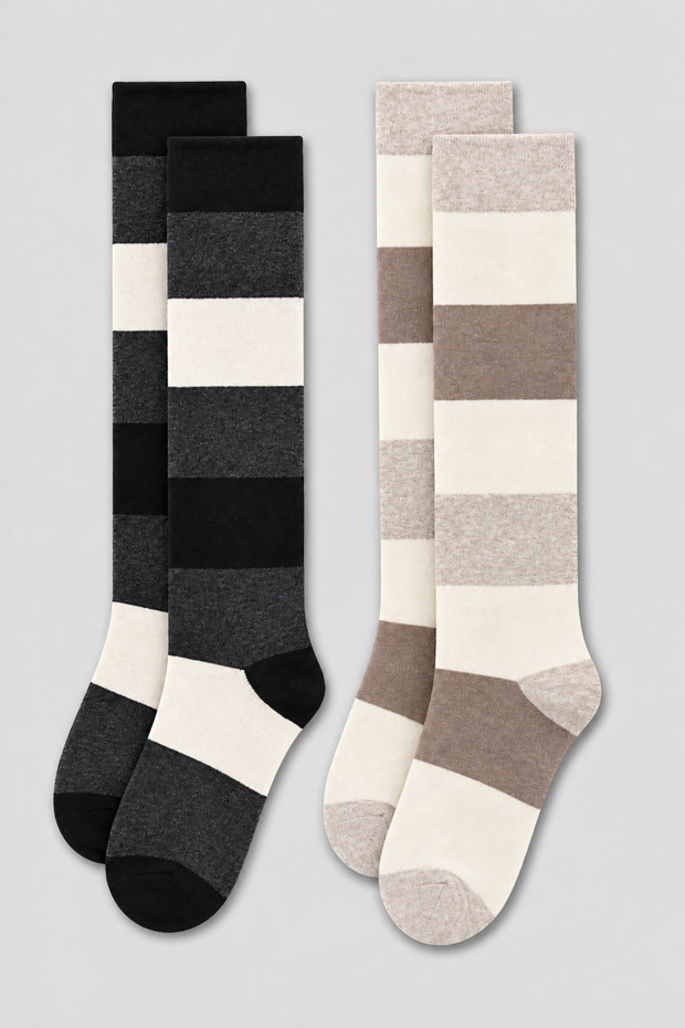 Women's 2-Pack Knee-Length Striped Long Socks – Colorful and Sporty