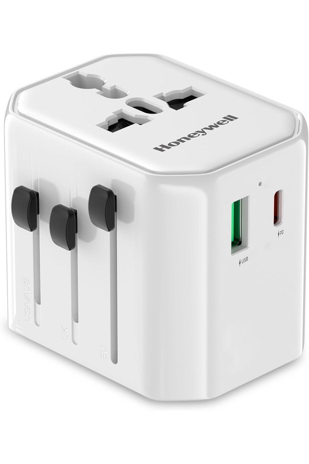 محول سفر عالمي جديد بقوة 38 واط، شحن سريع 3 في 1، مقبس عالمي، منفذ Type C، منفذ USB-A، مناسب للاستخدام العالمي