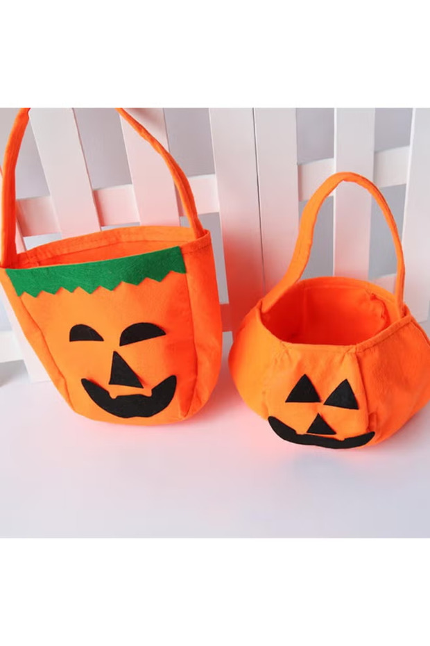Halloween Decoration Pumpkin Trick or Treat Bag, Felt Candy Bucket, Kids Handheld Candy Pouch, 2 Styles for Halloween Party