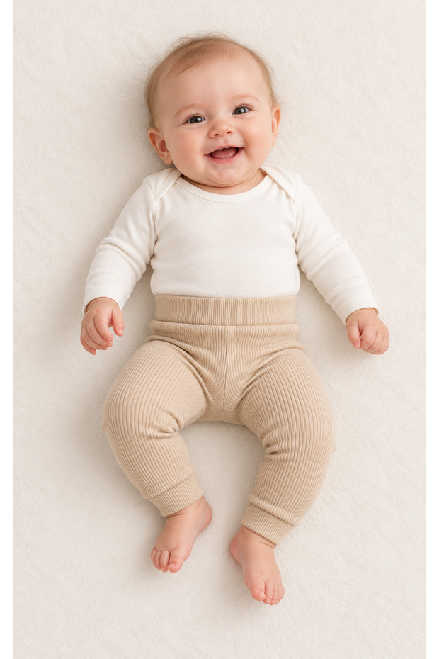 Girl Boy Baby Child Ribbed Leggings Trousers Powder Blue