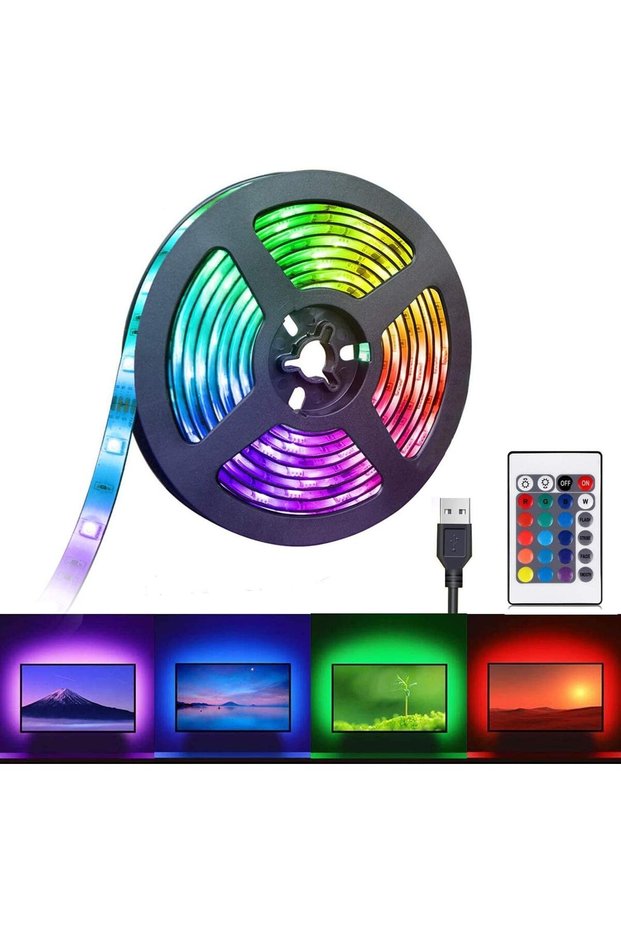 شريط إضاءة LED بطول 2 متر يعمل بالطاقة عبر USB، إضاءة خلفية للتلفزيون مع جهاز تحكم عن بعد بـ 24 مفتاحًا، متعدد الاستخدامات