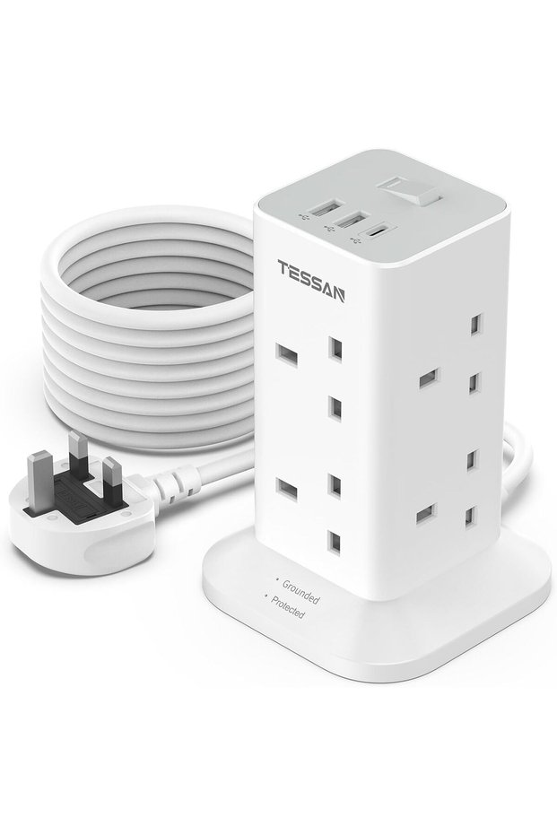 وصلة تمديد كهربائية بـ 8 منافذ و3 منافذ USB بطول 5 أمتار
