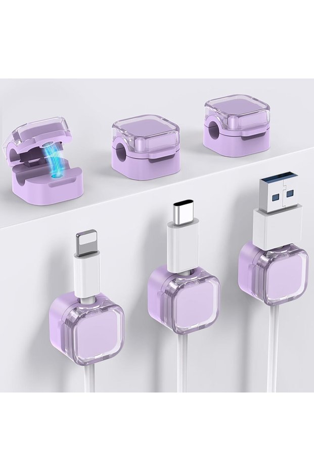 3 قطع من منظم الكابلات المغناطيسي، حامل تخزين، مشابك إدارة كابلات شحن الهاتف عبر USB، قوية وفعالة