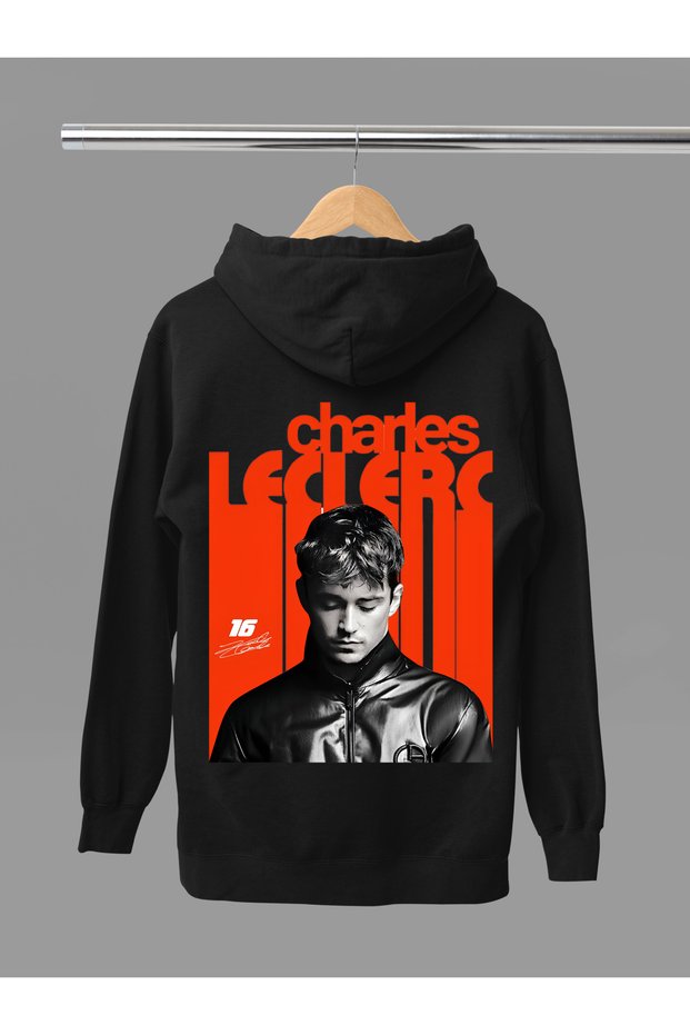 Charles Leclerc New Season Printed Cotton Long Sleeved 3-Yarn Hooded F1 Sweatshirt