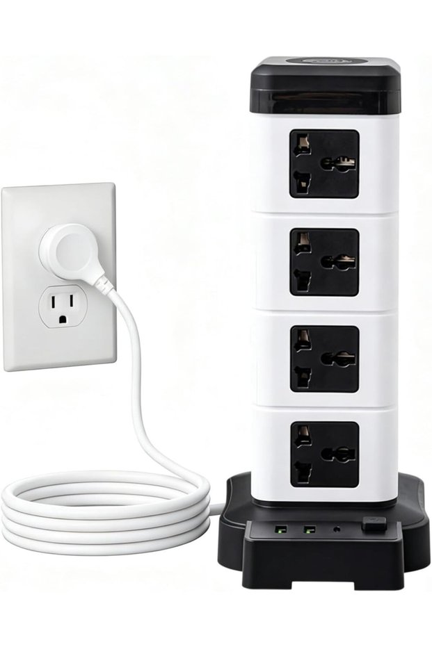 شريط طاقة متعدد المنافذ مع 16 منفذ و3 منافذ USB (1 منفذ USB-C)، مقبس تمديد مع مفتاح تشغيل، شاحن لاسلكي