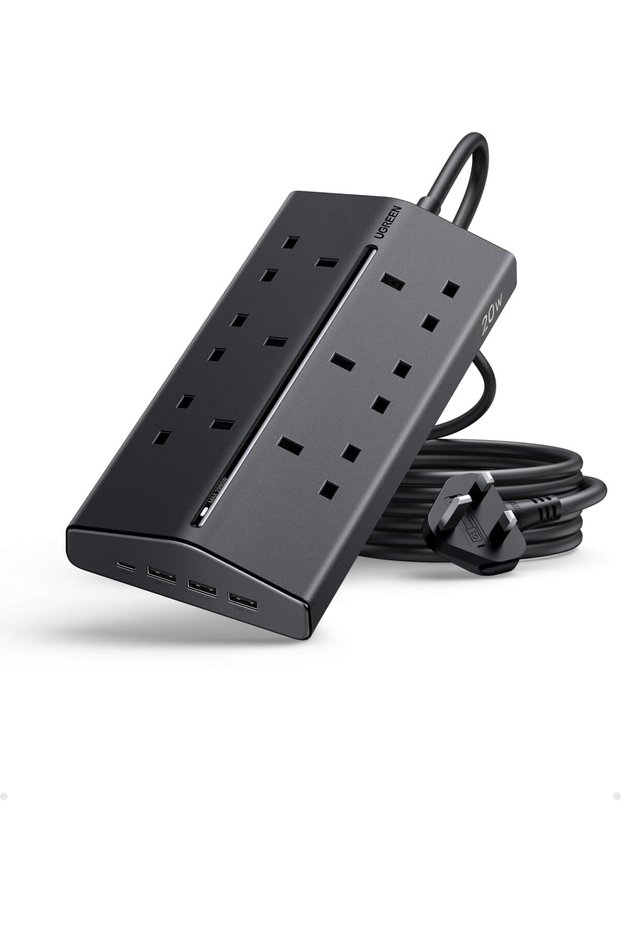 موزع طاقة مع واقي من الاندفاع الكهربائي 10 في 1، يحتوي على 6 منافذ تيار متردد و4 منافذ USB (3A1C)