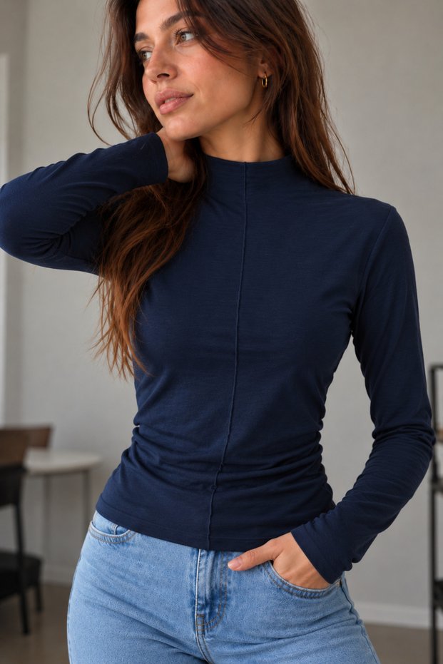 Women's High Neck Long Sleeve Stretchy Bodysuit – Slim Fit Basic Blouse