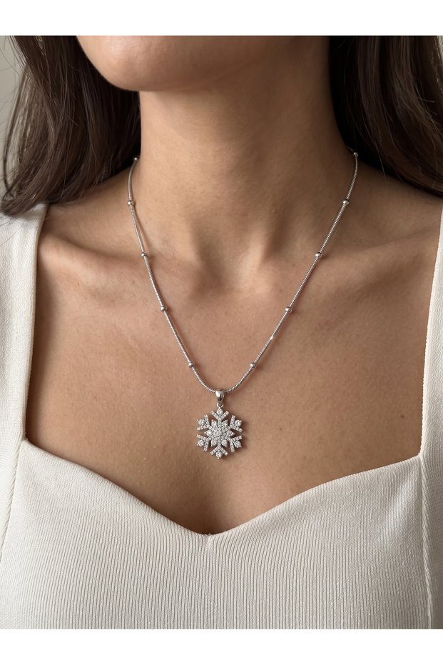 316L Stainless Steel Snowflake Women's Necklace - Non-Tarnish, Water-Resistant Silver Color 45 cm Chain Necklace