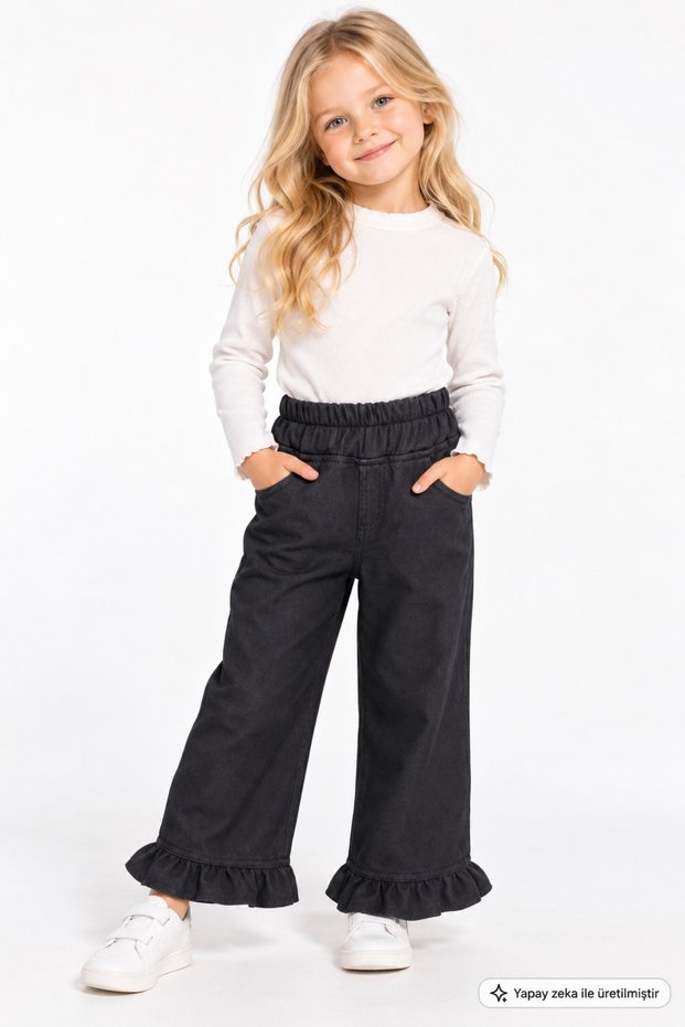Girl's Pants with Pockets and Ruffled Cuffs