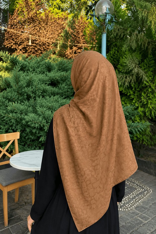 Infinite Loop Pattern Aerobin Jacquard Shawl - Camel