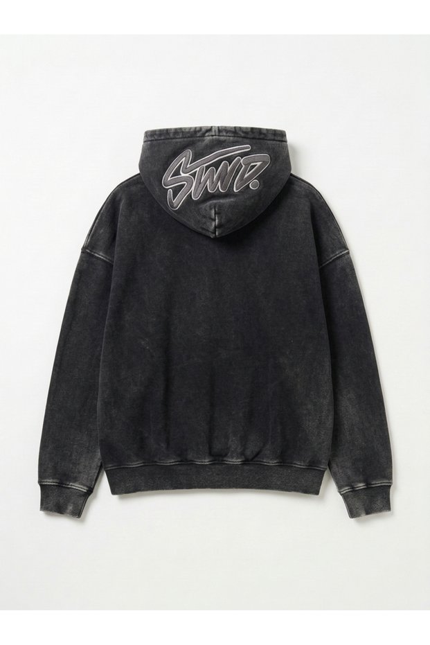 Black Oversize Hooded Sweatshirt Cotton Printed Unisex